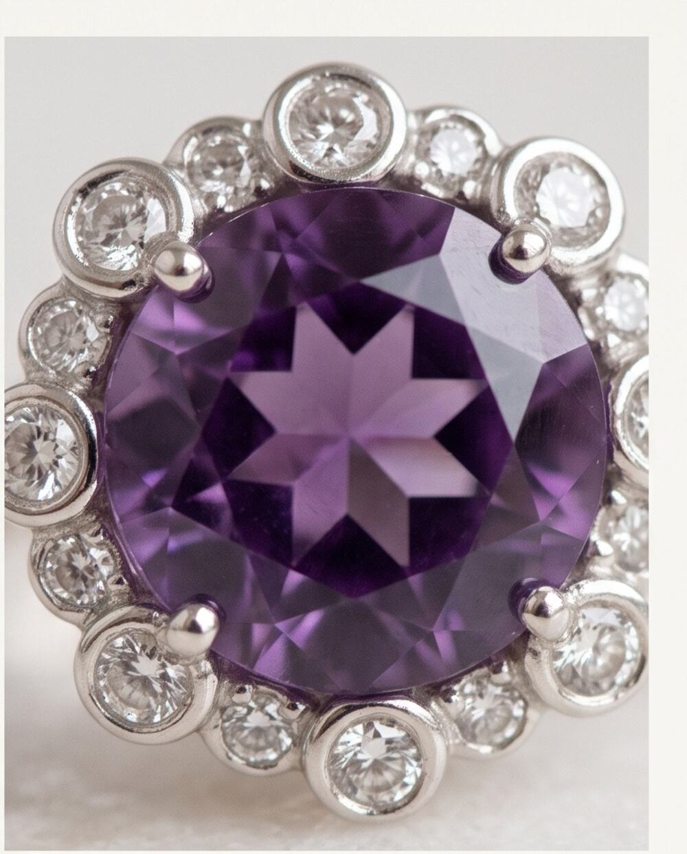 2CT Amethyst & Sapphire Round Faceted Ring 925 Size 7